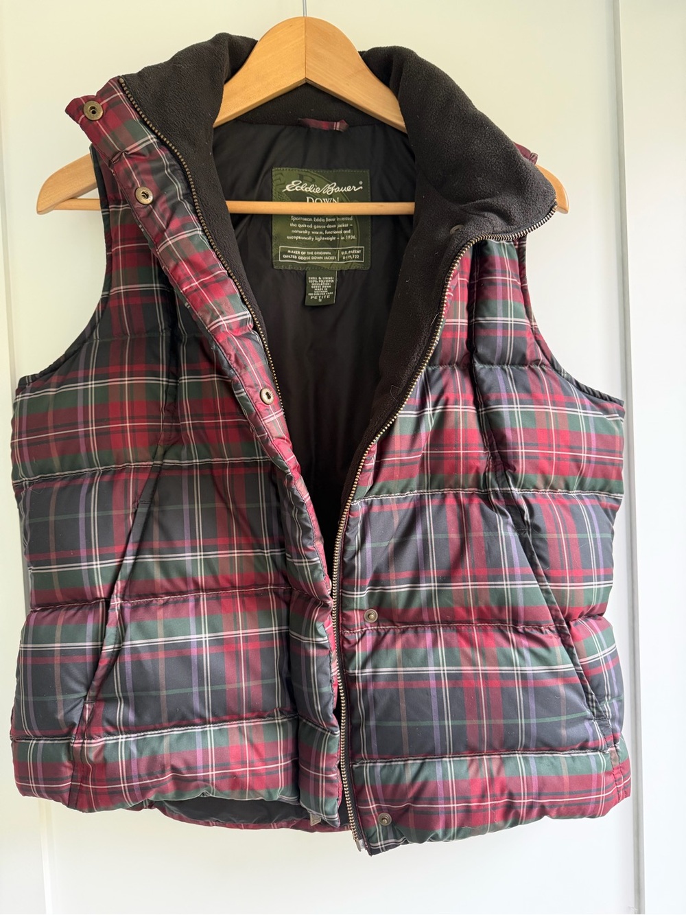 Eddie Bauer Plaid Quilted Down Vest
